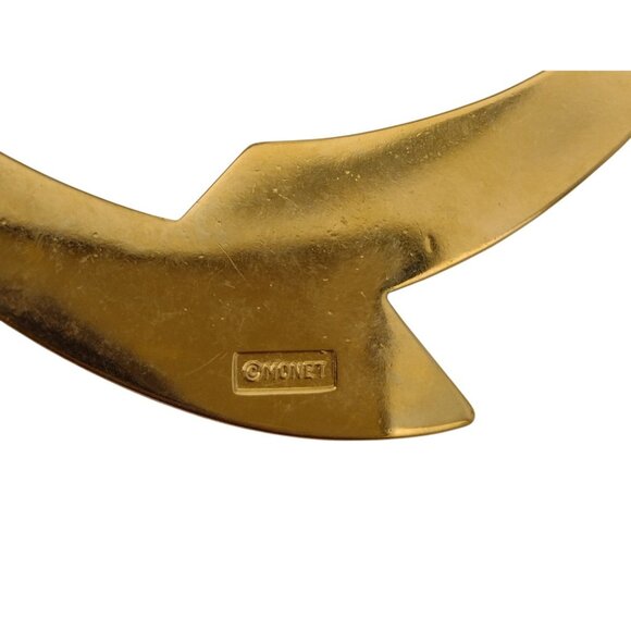 Vintage Monet Enamel Gold Tone Necklace Navy Signed Statement Estate - Picture 6 of 6